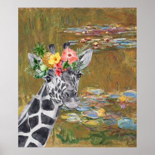 Monet Lily Pond and Giraffe Compilation Poster