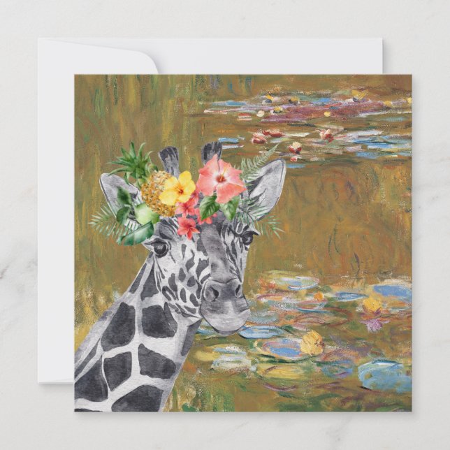 Monet Lily Pond and Giraffe Greeting Card (Front)