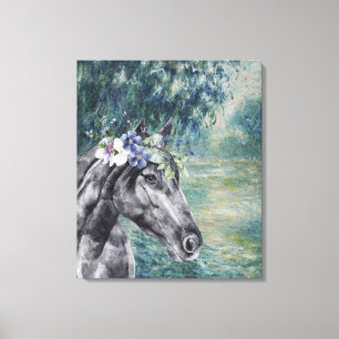 Monet Morning Seine and Black Horse Compilation Canvas Print