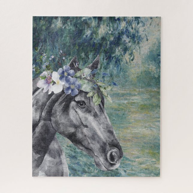 Monet Morning Seine and Black Horse Compilation Jigsaw Puzzle (Vertical)