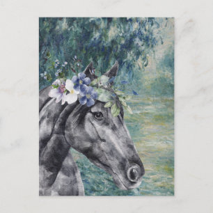 Monet Morning Seine and Black Horse Postcard