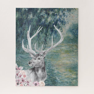 Monet Morning Seine and Fancy Stag Compilation Jigsaw Puzzle