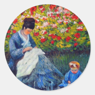 Monet Mother and Child in Garden Classic Round Sticker