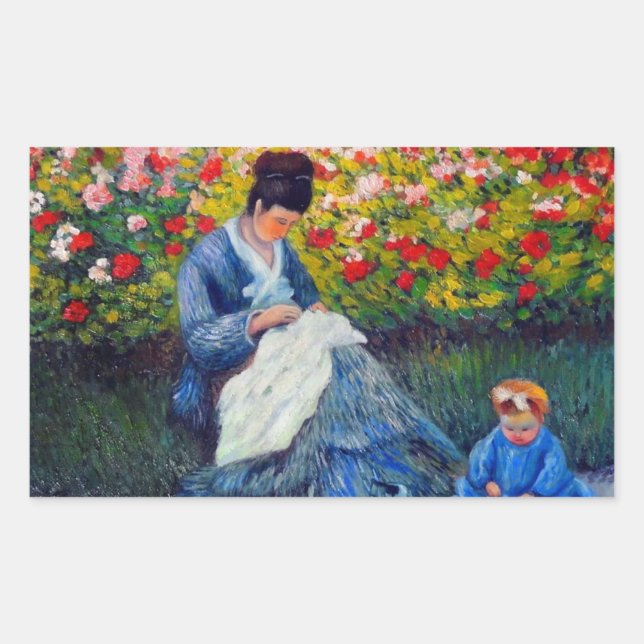  Monet Mother and Child in Garden Rectangular Sticker (Front)