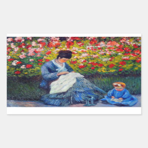  Monet Mother and Child in Garden Rectangular Sticker