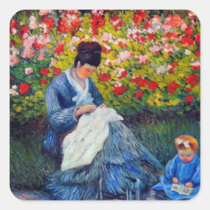 Monet Mother and Child in Garden Square Sticker
