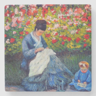 Monet Mother and Child in Garden Stone Coaster