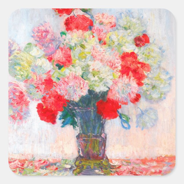 Monet Peonies Square Sticker (Front)