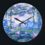 Monet Pink Water Lilies<br><div class="desc">A Monet pink water lilies acrylic wall clock featuring beautiful pink water lilies floating in a calm blue pond with lily pads. A great Monet gift for fans of impressionism and French art. Serene nature impressionism with lovely flowers and scenic pond landscape.</div>