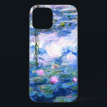 Monet Pink Water Lilies  iPhone 12 Case<br><div class="desc">A Monet pink water lilies iPhone 12 case featuring beautiful pink water lilies floating in a calm blue pond with lily pads. A great Monet gift for fans of impressionism and French art. Serene nature impressionism with lovely flowers and scenic pond landscape iPhone 12 case.</div>