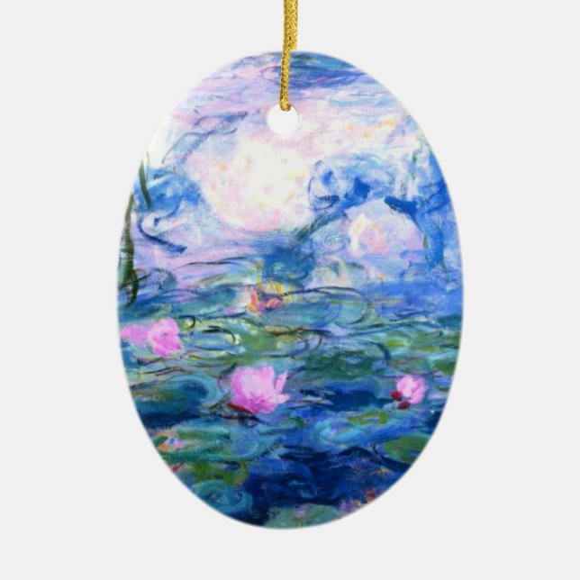 Monet Pink Water Lilies  Ceramic Tree Decoration (Front)