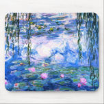 Monet Pink Water Lilies Mouse Pad<br><div class="desc">A Monet pink water lilies mouse pad featuring beautiful pink water lilies floating in a calm blue pond with lily pads. A great Monet gift for fans of impressionism and French art. Serene nature impressionism with lovely flowers and scenic pond landscape.</div>