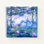 Monet Pink Water Lilies  Notebook<br><div class="desc">A Monet pink water lilies notebook featuring beautiful pink water lilies floating in a calm blue pond with lily pads. A great Monet gift for fans of impressionism and French art. Serene nature impressionism with lovely flowers and scenic pond landscape.</div>