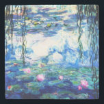 Monet Pink Water Lilies  Stone Coaster<br><div class="desc">A Monet pink water lilies stone coaster featuring beautiful pink water lilies floating in a calm blue pond with lily pads. A great Monet gift for fans of impressionism and French art. Serene nature impressionism with lovely flowers and scenic pond landscape.</div>