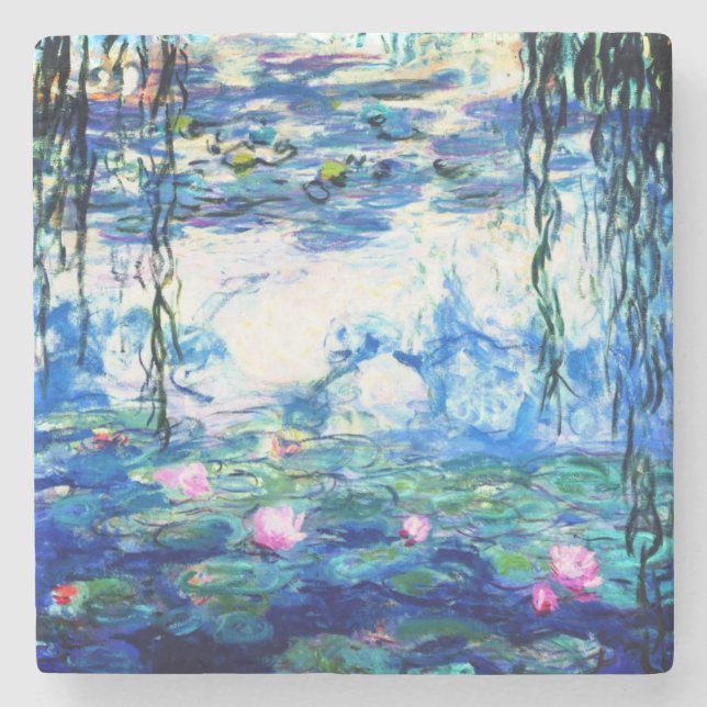 Monet Pink Water Lilies  Stone Coaster (Front)
