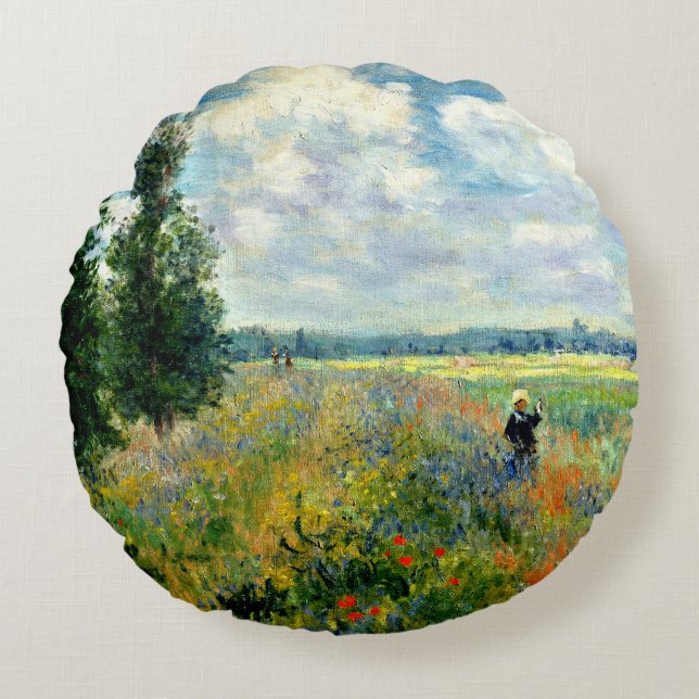 Monet - Poppy Field, Argenteuil Round Cushion (Front)