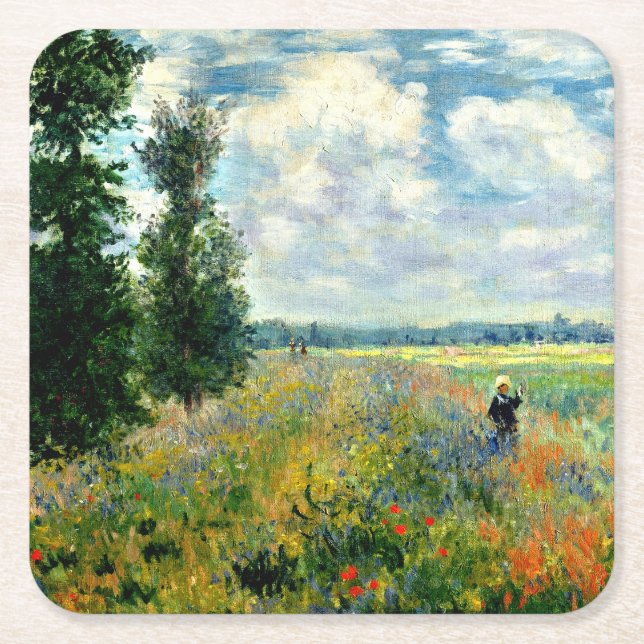 Monet - Poppy Field, Argenteuil Square Paper Coaster (Front)