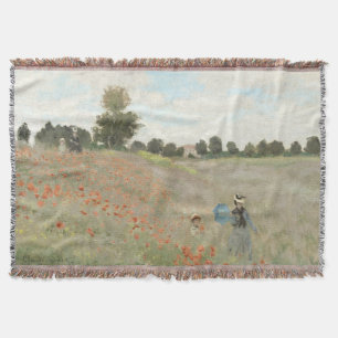 Monet Poppy Field Meadow Flowers Throw Blanket