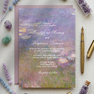 Monet Purple Water Lilies Art Gallery Wedding Invitation