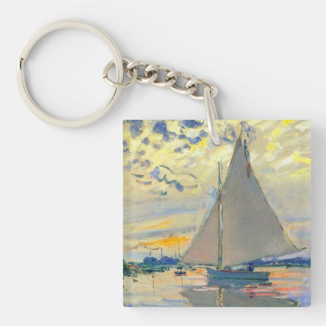 Monet Sailboat at Le Petit-Gennevilliers Key Ring (Front)