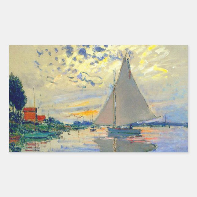 Monet Sailboat at Le Petit-Gennevilliers Rectangular Sticker (Front)