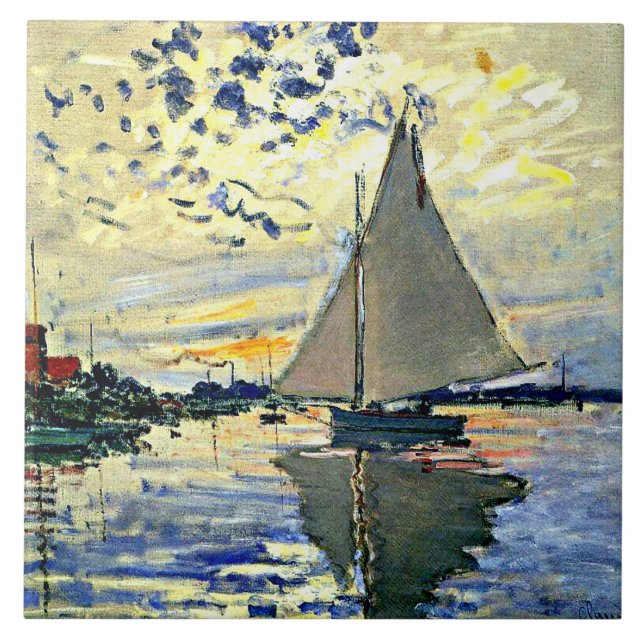 Monet - Sailboat at le Petit Gennevilliers Tile (Front)