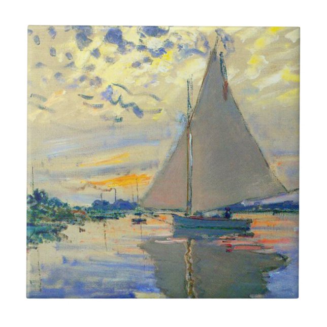 Monet Sailboat at Le Petit-Gennevilliers Tile (Front)
