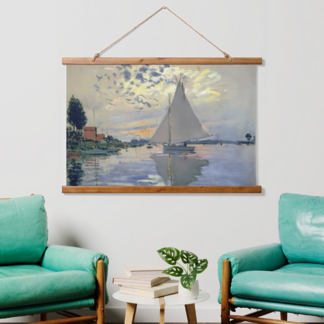 Monet Sailboat French Impressionism Classic Art Hanging Tapestry (Living Room)
