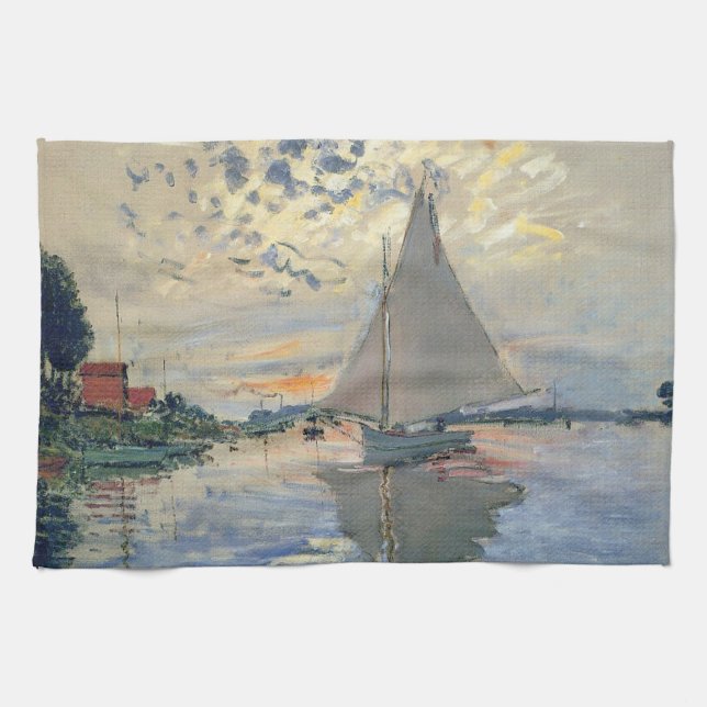 Monet Sailboat French Impressionism Classic Art Tea Towel (Horizontal)