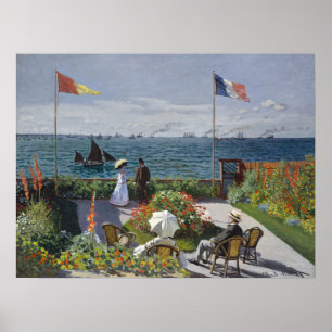 Monet Seaside Garden Blooms Classic Seascape Poster