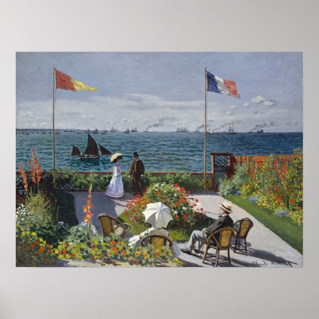 Monet Seaside Garden Blooms Classic Seascape Poster (Front)