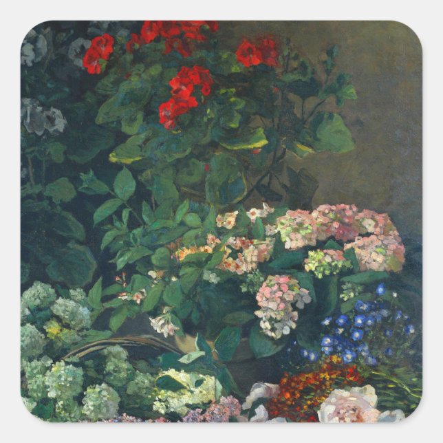 Monet Spring Flowers Square Sticker (Front)