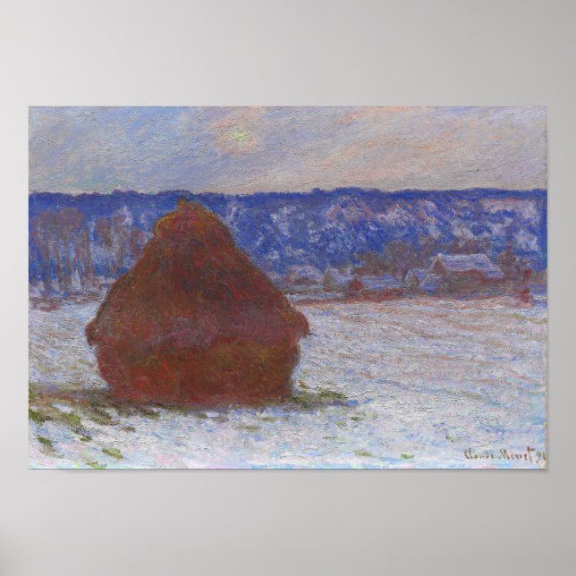 Monet - Stack Of Wheat (Snow Effect Overcast Day) Poster (Front)