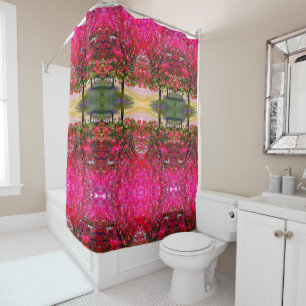 Monet style pink Autumn landscape   Shower Curtain