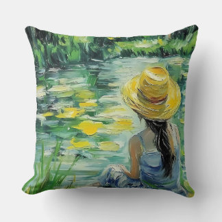Monet Style Woman by the Water Cushion