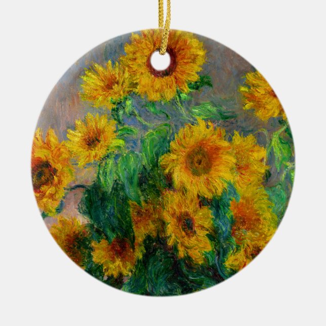 Monet Sunflowers Ceramic Tree Decoration (Front)