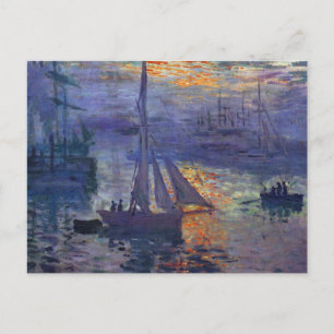 Monet sunrise at sea sailboat painting boating art postcard
