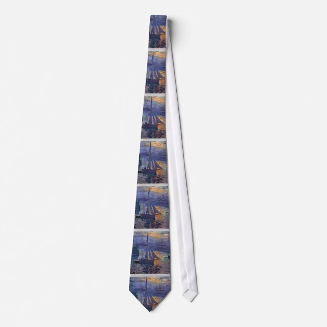 Monet sunrise at sea sailboat painting boating art tie (Front)
