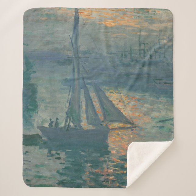 Monet Sunrise Marine Impressionism Painting Sherpa Blanket (Front)