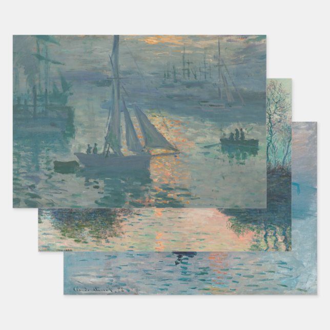 Monet Sunrise Marine Impressionism Painting Wrapping Paper Sheet (Set)