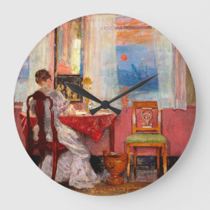 Monet Sunrise Window View Aesthetic Art Canvas Large Clock