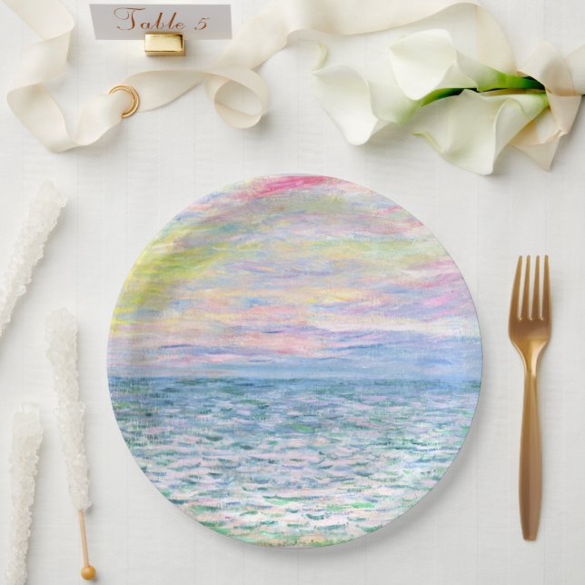 Monet - Sunset at Pourville, fine art Paper Plate (Wedding)