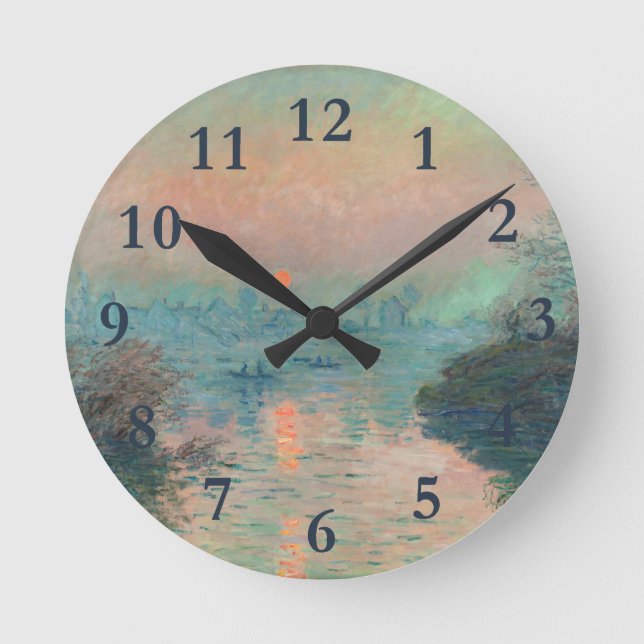 Monet Sunset fine art impressionist painting Round Clock (Front)