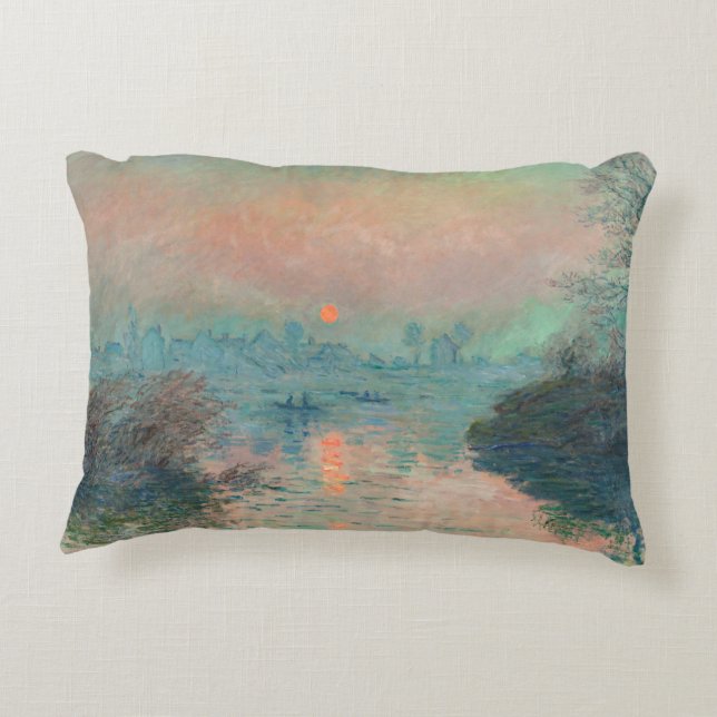 Monet Sunset on the Seine Fine Art Impressionism  Decorative Cushion (Back)