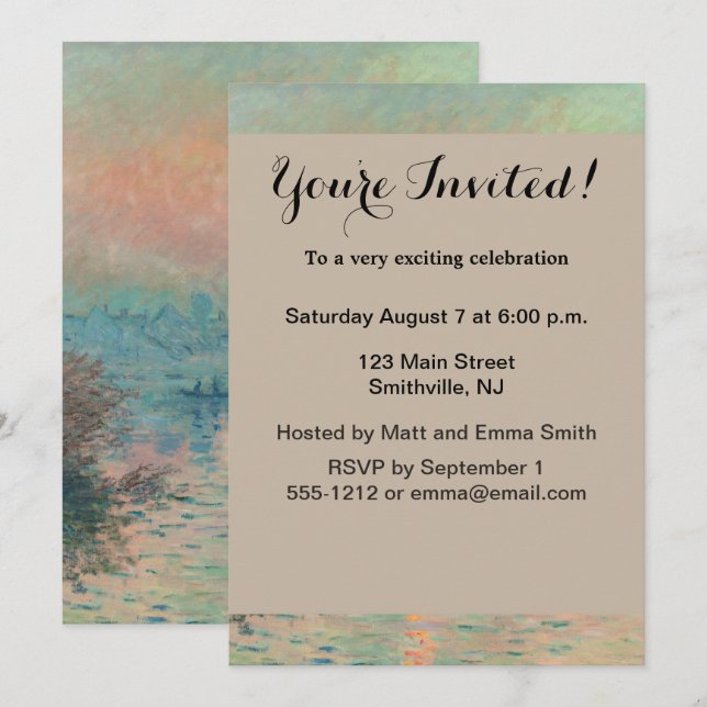 Monet Sunset on the Seine Fine Art Impressionism  Invitation (Front/Back)