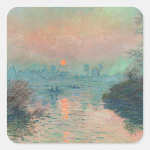 Monet Sunset on the Seine Fine Art Impressionism Square Sticker