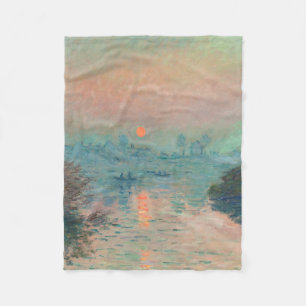 Monet Sunset Seine Fine Art Impressionism  Fleece Blanket