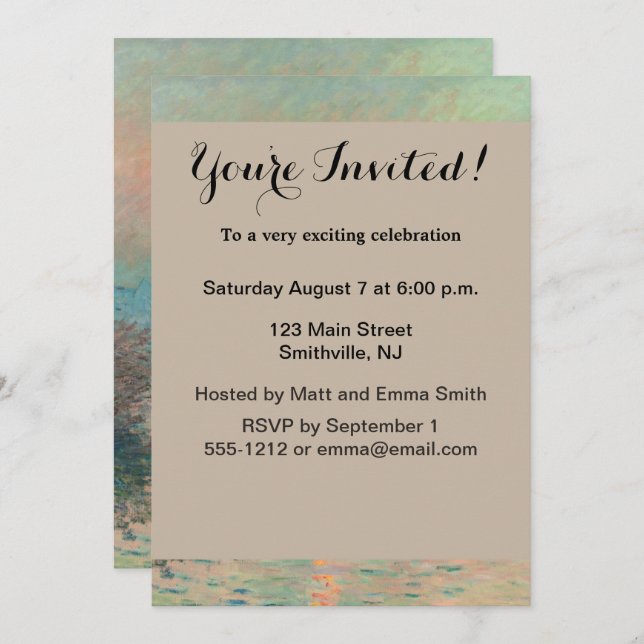 Monet Sunset Seine Fine Art Impressionism  Invitation (Front/Back)