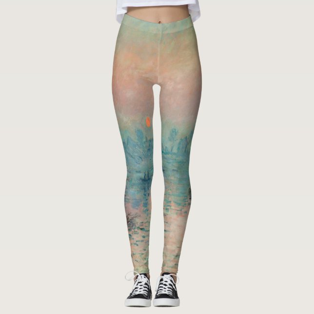 Monet Sunset Seine Fine Art Impressionism  Leggings (Front)