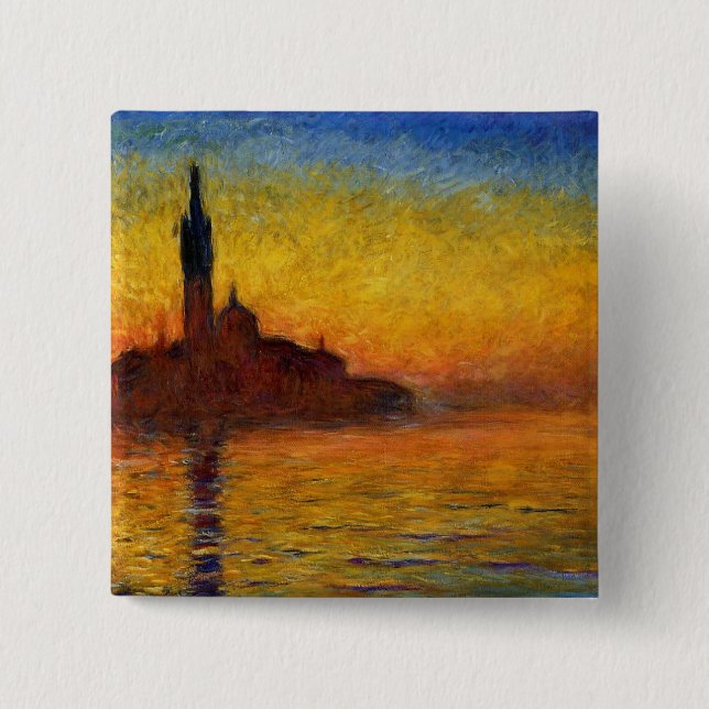 Monet Sunset Venice Colorful Impressionism Art 15 Cm Square Badge (Front)